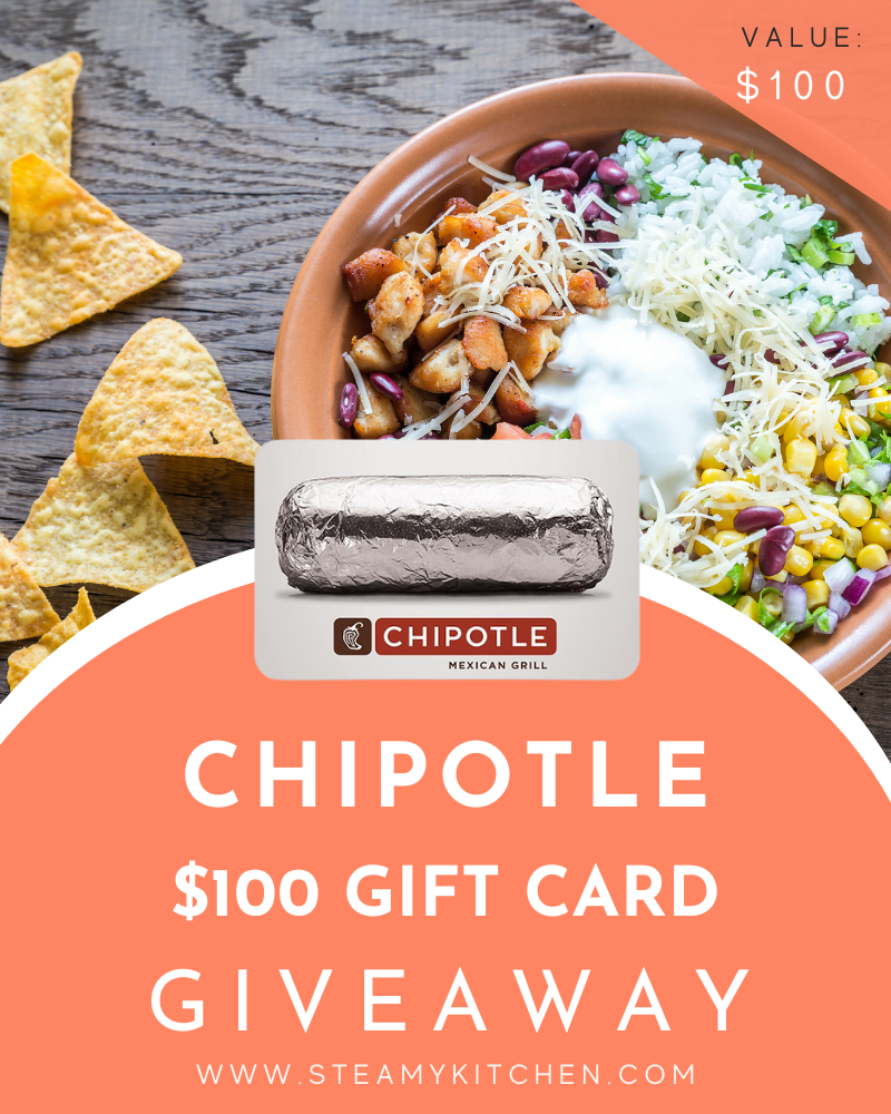 Chipotle $100 Gift Card GiveawayEnds in 90 days.
